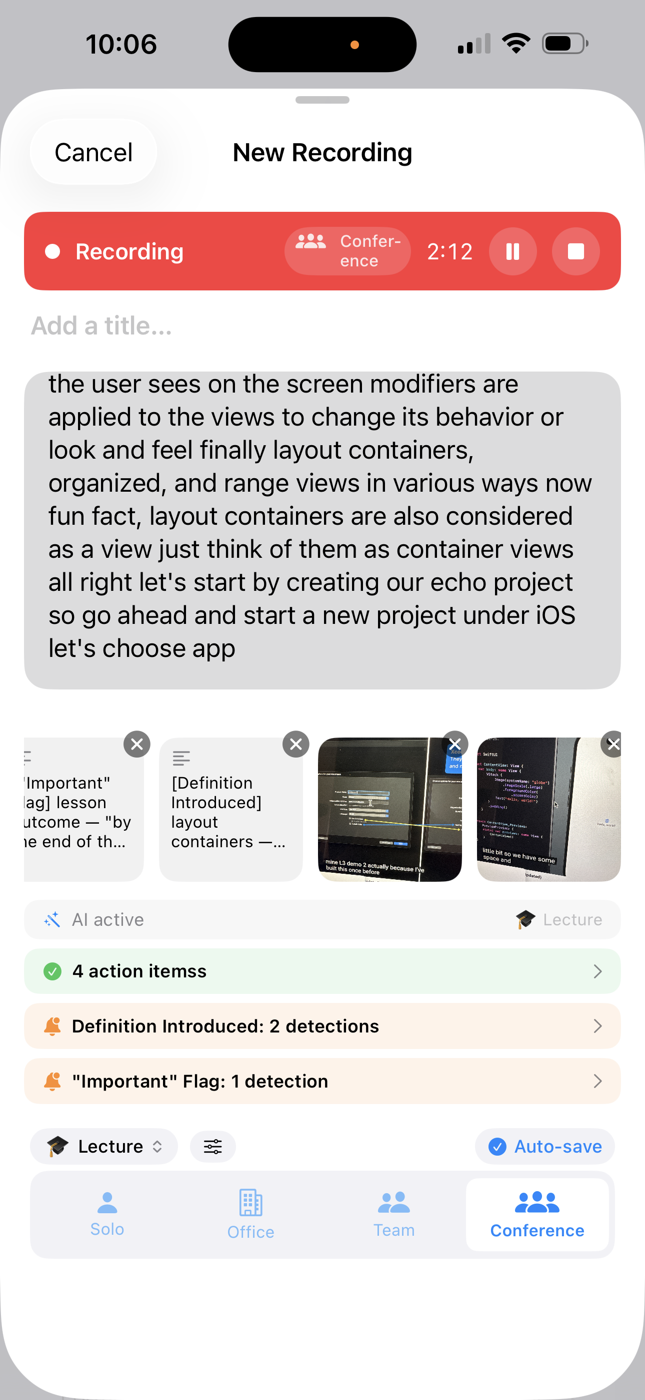 Recording with photo attachments